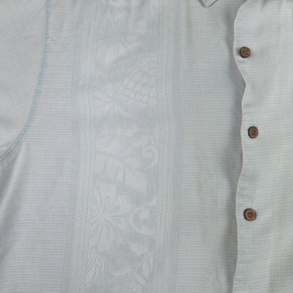 Tommy Bahama Mens XL Silk Button Shirt Light Gary Floral Pineapple Embroidered - Picture 4 of 8